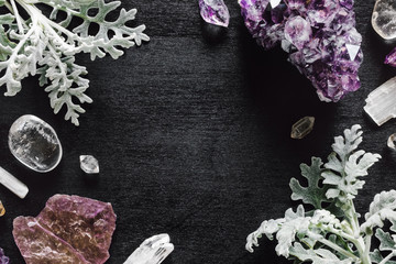 Stones of the Crown Chakra with Dusty Miller