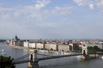 Chain bridge on Danube river Budapest cityscape Hungary