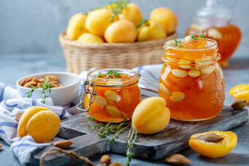 Apricot jam with thyme and almonds.