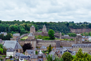 Fototapeta na wymiar Fougeres old town sightseeing, castle and fort . French Brittany village.