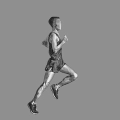 Pencil drawing illustration of a running man. Dynamic sketch on with white drawing of contrasting places.