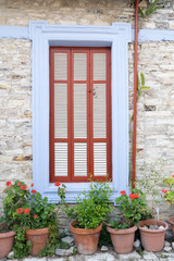 Fototapeta na wymiar Window of an old village house in Lefkara, Cyprus