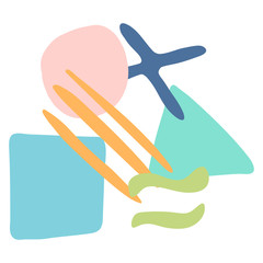 Vector illustration of geometric figures in pastel colours on white background