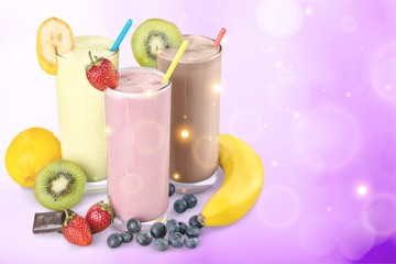 Fruit Smoothies with Straws  Isolated on a White Background