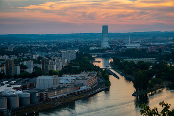 Fototapeta na wymiar sunset view over Basel in Switzerland from a different angle