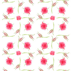 Seamless pattern of roses on a white background in country style for printing, decor and decoration