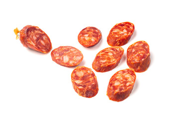 Salami sliced isolated on the white background