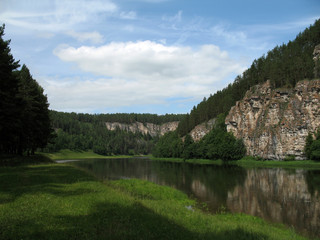 Cliffs along the Ay river. South Ural, Russia.