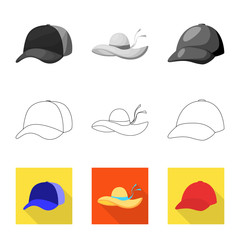 Vector illustration of clothing and cap logo. Collection of clothing and beret stock symbol for web.