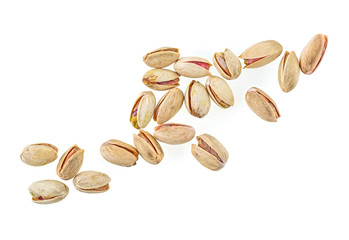 Pistachios isolated on a white background, top view.