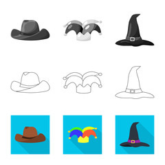 Vector illustration of clothing and cap logo. Collection of clothing and beret vector icon for stock.