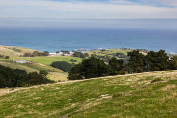Fototapeta na wymiar View of Otago Harbor in Dunedin in New Zealand.
