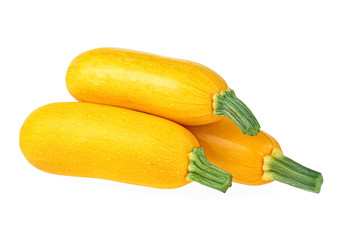 Three yellow zucchini on a white background