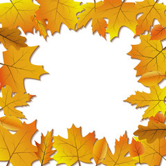 Naklejka na ściany i meble Card template with space for text. Frame made of autumn leaves.