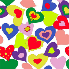 Seamless background with bright hearts.