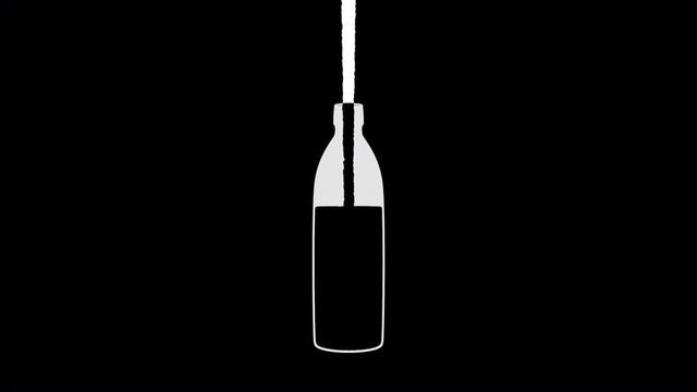 Isolated cel shaded glass bottle fills with water, black color
