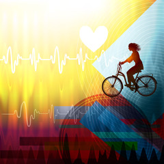 Medical cardiogram of bicycling woman