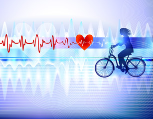 Medical cardiogram of bicycling woman