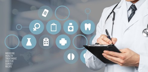 Young beauty woman doctor and digital illustration