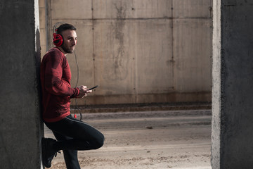 Athlete listening to the music