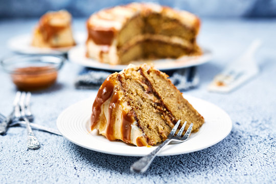 Salted caramel and banana cake slice