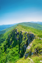 Fototapeta premium Beautiful mountain view from the path from Beklemeto to Kozya Stena, Troyan Balkan, Bulgaria