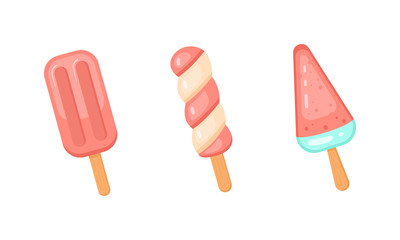 Popsicle ice-cream vector set. Cute ice lollys collection isolated ob white background.