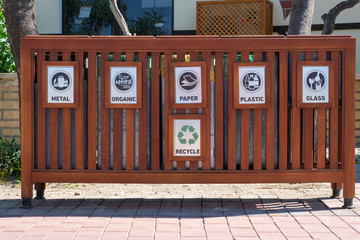 Containers for separate collection of garbage. Recycling.