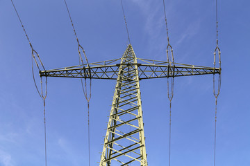 Transmission line on background of blue sky