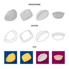 Vector illustration of products and cooking logo. Set of products and appetizer stock symbol for web.