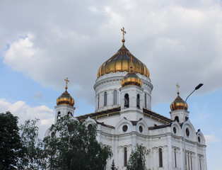 Fototapeta na wymiar Cathedral of Christ the Saviour panoramic summer day view on blue sky background in Moscow, Russia