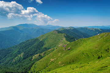 Naklejka na ściany i meble Beautiful mountain view from the path from Beklemeto to Kozya Stena, Troyan Balkan, Bulgaria
