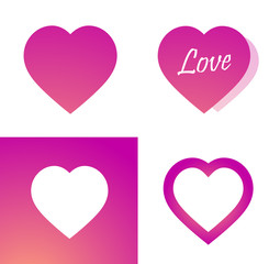 Icon of pink heart - Sticker with Love symbol on white and rose background - Vector