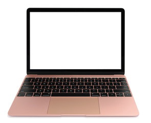 Rose gold laptop with blank screen