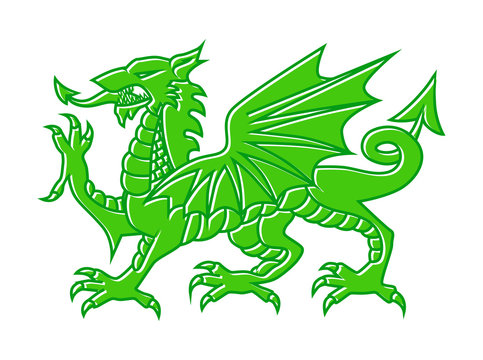 Green Dragon on white background, Vector illustration of Fantasy Monster.