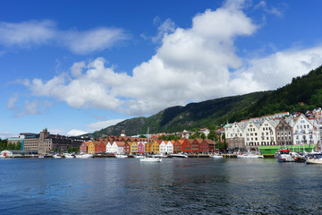 Fototapeta na wymiar Colorful waterfront in Bruggen of Bergen