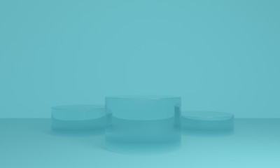 Geometric blue abstract background with glass platform. 3d rendering
