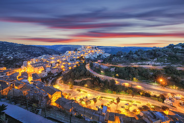 Sunset at the old baroque town of Ragusa Ibla in Sicily