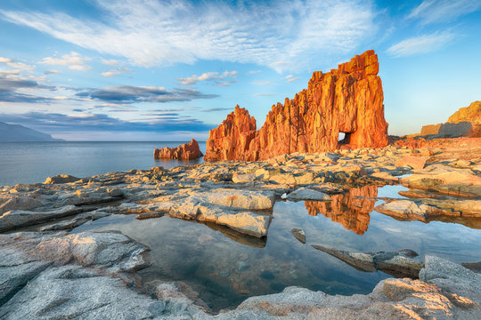 Awesome sunset view of Red Rocks (called "Rocce Rosse") in Arbatax.