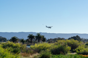 The small aircraft landing back to airport -Palo Alto, California, USA