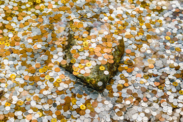 Coins at Pond, Ginkakuji Silver Pavilion, Kyoto, Japan