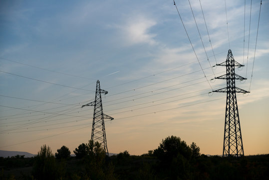 EU; France; Carcassonne.  High voltage transmission lines