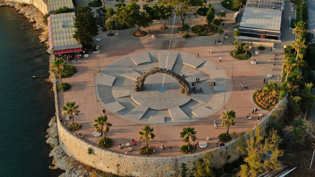 Aerial photo of famous picturesque area of Marina Zeas or Passalimani in the heart of Piraeus, Attica, Greece