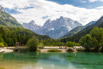 Fototapeta premium View of Jasna lake in Julian Alps, Slovenia