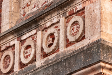 Obraz premium Gothic Orthodox Cathedral. Neo-Gothic Orthodox Church with Masonic symbols. Circles on the bas-relief.