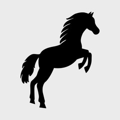 Fototapeta na wymiar Horse icon, black silhouette on gray background. Vector illustration