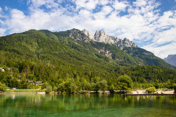 Fototapeta na wymiar View of Jasna lake in Julian Alps, Slovenia