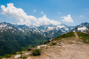Fototapeta premium Timmelsjoch, Hochalpenstrasse, Passstrasse, Bergstrasse, Südtirol, Berge, Sommer, Italien