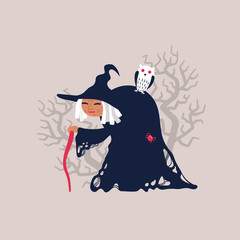 Old witch with owl on back.