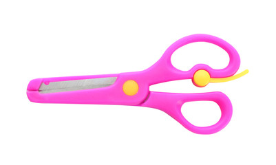 Pair of training scissors on white background